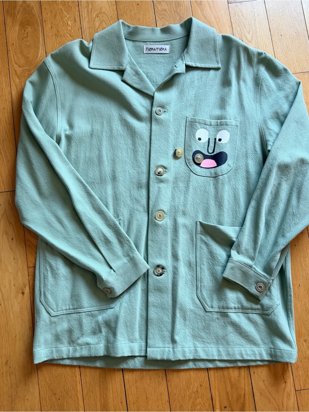 Nounou Mint Green Cartoon Face Chore Jacket Overshirt Size M/L